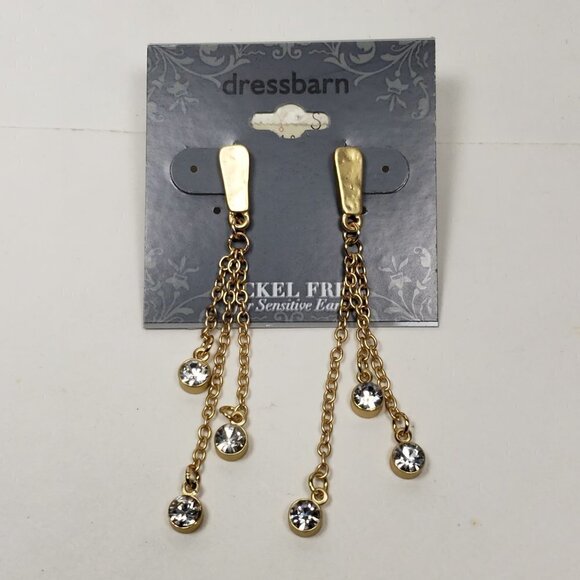 2/$30 Gold tone Fringed Chain Sparkling Crystal 2.5" Drop Earrings - Jewelry - Picture 8 of 8